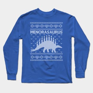 Funny Ugly Hanukkah Sweater, Dinosaur Menorah Dino Long Sleeve T-Shirt